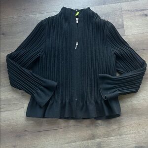 Beyond Threads Alpaca Black Ribbed Zip-Up Sweater ! Large